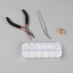 Silver DIY Jewelry Making Accessories Set, Including Pliers, Tweezers, Easy Jump Ring Opener, Iron Open Jump Ring, Silver, 129x53x15.5mm