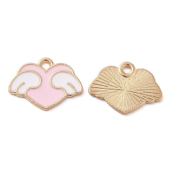 Pink Alloy Enamel Pendants, Light Gold, Heart with Wing Charm, Pink, 13x17.5x1mm, Hole: 1.6mm