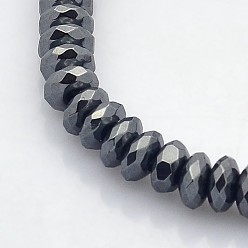 Plaqué Noir Galvanoplastie non magnétiques hématite synthétique brins de perles, facettes rondelle, noir plaqué, 6x3mm, Trou: 1mm, Environ 140 pcs/chapelet, 15.7 pouce