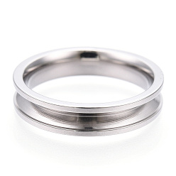 Stainless Steel Color 201 Stainless Steel Grooved Finger Ring Settings, Ring Core Blank, for Inlay Ring Jewelry Making, Stainless Steel Color, Inner Diameter: 15mm, Wide: 4mm