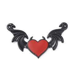 Красный Сплав эманель большие подвески, сердце с крыльями, электрофорез черный, красные, 34x54x3 мм, отверстие : 1.5 мм
