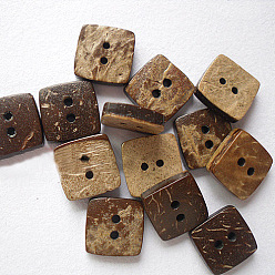 BurlyWood Sqaure Buttons with 2-Hole, Coconut Button, BurlyWood, Size: about 10mm in diameter