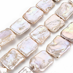 Linen Natural Keshi Pearl Beads Strands, Cultured Freshwater Pearl, Rectangle, Linen, 17~24x16~21x3~8mm, Hole: 0.6mm, about 19~20pcs/strand, 15.75~16.14 inch(40~41cm)