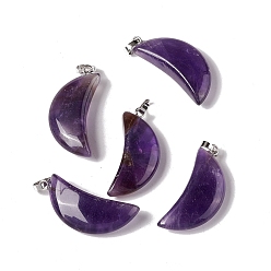 Amethyst Natural Amethyst Pendants, with Platinum Tone Brass Findings, Moon Charm, 33x15x8mm, Hole: 6x3.2mm