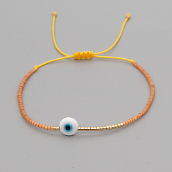 Brun Saddle Bracelet réglable en perles tressées avec mot de passe mauvais œil, selle marron, 11 pouce (28 cm)