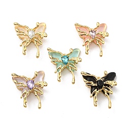 Mixed Color Rack Plating Alloy Resin Pendants, Glass Butterfly Charms, Long-Lasting Plated, Lead Free & Cadmium Free, Golden, Mixed Color, 35x29x9.5mm, Hole: 3.2mm