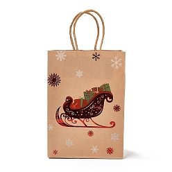 Sleigh Christmas Theme Hot Stamping Rectangle Paper Bags, with Handles, for Gift Bags and Shopping Bags, Sleigh, Bag: 8x15x21cm, Fold: 210x150x2mm