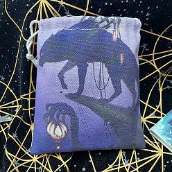 Wolf Cloth Tarot Cards Storage Drawstring Bags, Tarot Desk Storage Holder, Rectangle, Wolf, 160~165x135mm