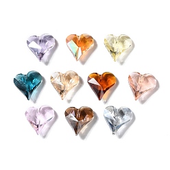 Mixed Color Glass Rhinestone Cabochons, Faceted, Heart, Pointed Back, Mixed Color, 12x12x5mm