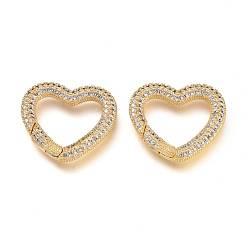 Clear Brass Micro Pave Cubic Zirconia Spring Gate Rings, Heart, Golden, Clear, 20.5x22.5x3mm, Inner diameter: 11.5x11.5mm
