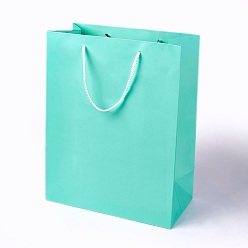 Aquamarine Kraft Paper Bags, with Handles, Gift Bags, Shopping Bags, Rectangle, Aquamarine, 32x25x13.2cm