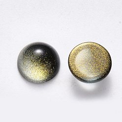 Negro Rocíe cabochons de cristal pintados, con polvo del brillo, media vuelta / cúpula, negro, 10x5 mm
