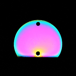 Rainbow Color 201 conectores de enlace de acero inoxidable, Corte con laser, semicírculo, color del arco iris, 15x19x1 mm, agujero: 1.5 mm