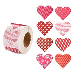 Coloré Autocollants étiquette cadeau papier thème saint valentin, 8 étiquettes adhésives en forme de coeur de style rouleau autocollants, pour la fête, cadeaux décoratifs, colorées, 4.1 cm, à propos 500pcs / roll
