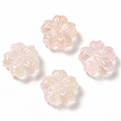 Misty Rose Spray Painted Transparent Glass Beads, Sakura, Misty Rose, 13.5x14x6mm, Hole: 1.2mm