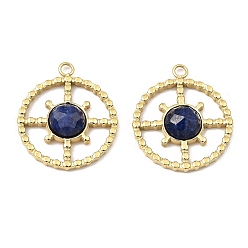 Lapis Lazuli Natural Lapis Lazuli Facete Sun Pendants, Ion Plating(IP) 316 Stainless Steel Flat Round Charms, Real 24K Gold Plated, 21x18.5x4mm, Hole: 1.8mm