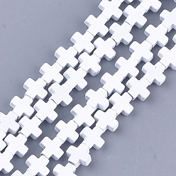 White Spray Painted Non-magnetic Synthetic Hematite Beads Strands, Cross, White, 6~6.5x6~6.5x2.5mm, Hole: 0.8mm, about 66~75pcs/strand, 16.5 inch~18.7 inch