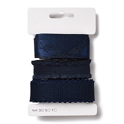 Bleu Nuit 9 yards 3 styles ruban en polyester, pour le bricolage fait main, nœuds de cheveux et décoration de cadeaux, palette de couleurs bleu foncé, bleu minuit, 1~1-1/8 pouces (25~28 mm), environ 3 mètres/style