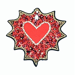 Red Heart Beading Sequin Rhinestone Costume Accessories, for Valentine's Day, Red, 115x125mm