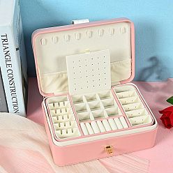 Pink Retangle cajas de joyería de cuero pu de alta capacidad con cierres de diamantes de imitación, estuche organizador de joyas con bandeja extraíble, para anillos, Aretes, almacenamiento de pulseras, rosa, 24x16x9 cm