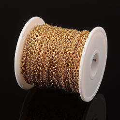 Золотой 304 кабельные цепи из нержавеющей стали, несварные, с катушкой, золотые, 4x3x0.8 мм, около 65.61 футов (20 м) / рулон