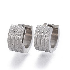 Stainless Steel Color Textured 304 Stainless Steel Huggie Hoop Earrings, Ring, Stainless Steel Color, 12.5x13x7mm, Pin: 1mm