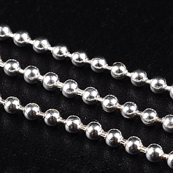 Argent Boule de fer perle chaînes, soudé, couleur argent plaqué, avec bobine, perle: environ 1.5 mm de diamètre, environ 328.08 pieds (100 m)/rouleau