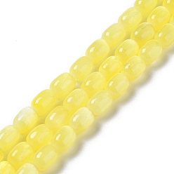 Amarillo Hebras de cuentas de selenita natural, teñido, tambor, amarillo, 12x8 mm, agujero: 1 mm, sobre 32 unidades / cadena, 15.51~15.55 pulgada (39.4~39.5 cm)
