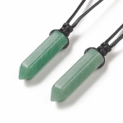 Green Aventurine Natural Green Aventurine Bullet Pendant Necklace with Waxed Cords for Women, 16.14~32.68 inch(41~83cm)