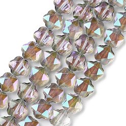 Marron Sablonneux Transparentes perles de verre de galvanoplastie brins, demi arc-en-ciel plaqué, fleur facettée , Sandy Brown, 14x14x7.5mm, Trou: 1mm, Environ 50 pcs/chapelet, 26.38'' (67 cm)