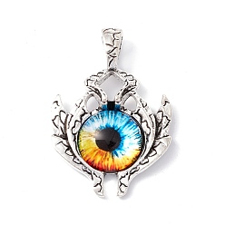 Colorful Glass Pendants, with Antique Silver Plated Alloy Findings, Evil Eye, Colorful, 42x29x8.5mm, Hole: 6x4mm