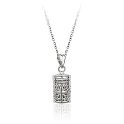 Platinum Romantic Cross Pattern Diffuser Perfume Locket Pendant Necklace, Alloy Cable Chain Necklace for Women, Platinum, 17-3/4 inch(45cm)