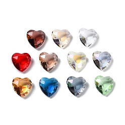 Mixed Color Transparent Glass Rhinestone Cabochons, Faceted, Heart, Pointed Back, Mixed Color, 12x12x5.5mm