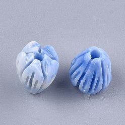 Royal Blue Synthetic Coral Beads, Dyed, Flower Bud, Royal Blue, 8.5x7mm, Hole: 1mm