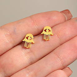 Hamsa Hand Stainless Steel Stud Earring, Real 18K Gold Plated, Hamsa Hand, No Size