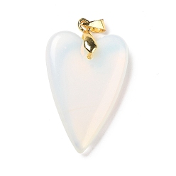 Opalite Opalite Pendants, with Rack Plating Golden Plated Brass Findings, Long-Lasting Plated, Heart, 32~34x20x8mm, Hole: 4x4mm