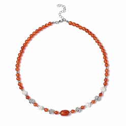 Carnelian Natural Carnelian & Pearl Beaded Necklace with 304 Stainless Steel Clasp for Women, 18.23 inch(46.3cm)