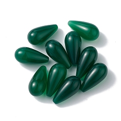Dark Green Natural Green Onyx Agate Beads, No Hole/Undrilled, Dyed & Heated, Teardrop, Dark Green, 20x10mm