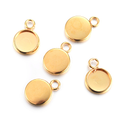 Golden 201 Stainless Steel Pendant Cabochon Settings, Plain Edge Bezel Cups, Flat Round, Golden, Tray: 8mm, 13.5x10x2mm, Hole: 2mm