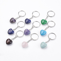 Mixed Stone Natural & Synthetic Gemstone Keychain, with Platinum Iron Findings, Heart, 72mm