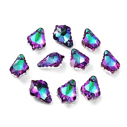 Purple AB Color Plated Electroplate Glass Pendants, Faceted, Leaf, Purple, 16x11x6mm, Hole: 1mm
