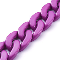 Purple Handmade Opaque Acrylic Curb Chains, Twisted Chain, Oval, for Jewelry Making, Purple, Link: 30x21x6mm, 39.37 inch(1m)/strand