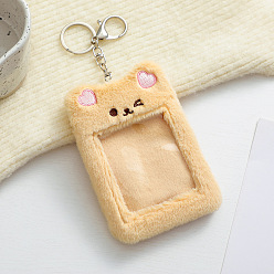 Moccasin Velet Photocard Sleeve Keychain, with Clasps and Rectangle Clear Window, Bear, Moccasin, 135x95mm, Inner Diameter: 95x80mm