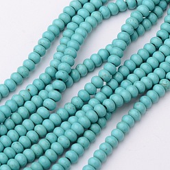 Turquoise Perles synthétiques turquoise brins, teint, rondelle, turquoise, 6x4mm, Trou: 1mm, Environ 88~90 pcs/chapelet, 15 pouce