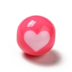 Crimson Two Tone Opaque Acrylic Beads, Round with Heart, Crimson, 11.5mm, Hole: 2.2mm, about 526pcs/500g