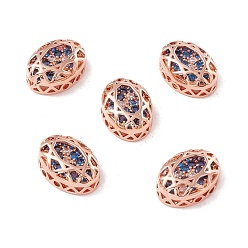 Dodger Blue Eco-friendly Brass Micro Pave Cubic Zirconia Multi-strand Links, Rack Plating, Cadmium Free & Lead Free, Oval, Rose Gold, Dodger Blue, 14x10x5mm, Hole: 1.2mm