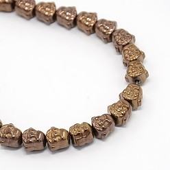 Copper Plated Electroplate Non-magnetic Synthetic Hematite Beads Strands, Buddha, Copper Plated, 8x8x7mm, Hole: 1mm, about 51pcs/strand, 15.7 inch