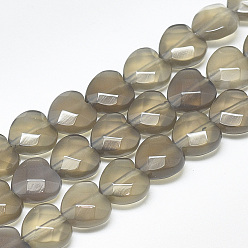 Agate Gris Perles naturelles en agate grise , facette, cœur, 10x10x5mm, Trou: 1.2mm, Environ 20 pcs/chapelet, 7.4 pouce