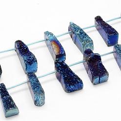 Blue Electroplated Natural Quartz Crystal Bead Strands, Druzy Crystal, Nuggets, Dyed, Blue, 21~32x10~15x6~9mm, Hole: 2mm, about 20pcs/strand, 16.1 inch