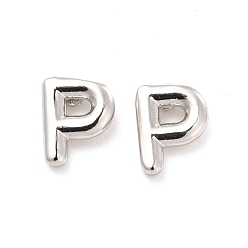 Letter P Brass Hollow Out Initial Letter Stud Earrings for Women, Platinum, Lead Free & Cadmium Free, Letter.P, 7x5.5x1.5mm, Pin: 0.8mm